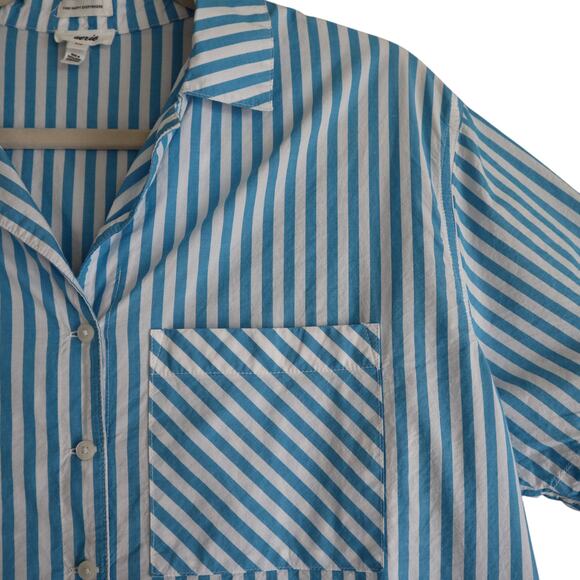 Aerie Womens Poplin Pajama Shirt Size Small Blue White Stripe Cotton Cropped - Picture 5 of 11